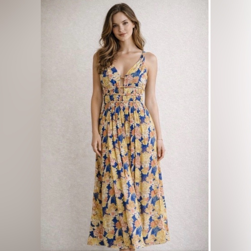 Tuckernuck Carolina Constas Floral Print maxi dress with a cutout bodice size XS